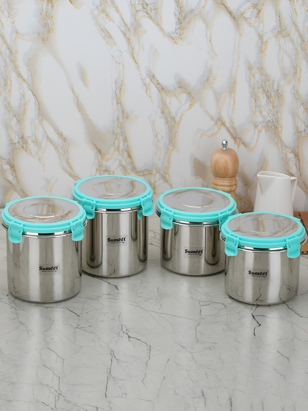 Sumeet Steelexo Silver Stainless Steel Air Tight 4 Piece Clip-On Graduated Container