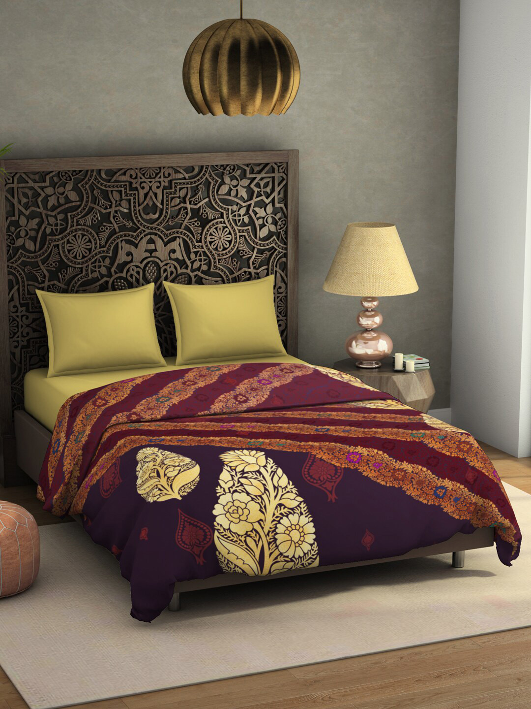 SPACES Benarsi Red Floral Printed AC Room 350 GSM Double Bed Blanket