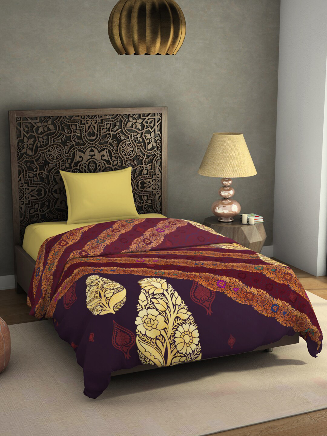 SPACES Maroon & Navy Blue Ethnic Motifs AC Room 350 GSM Single Bed Blanket