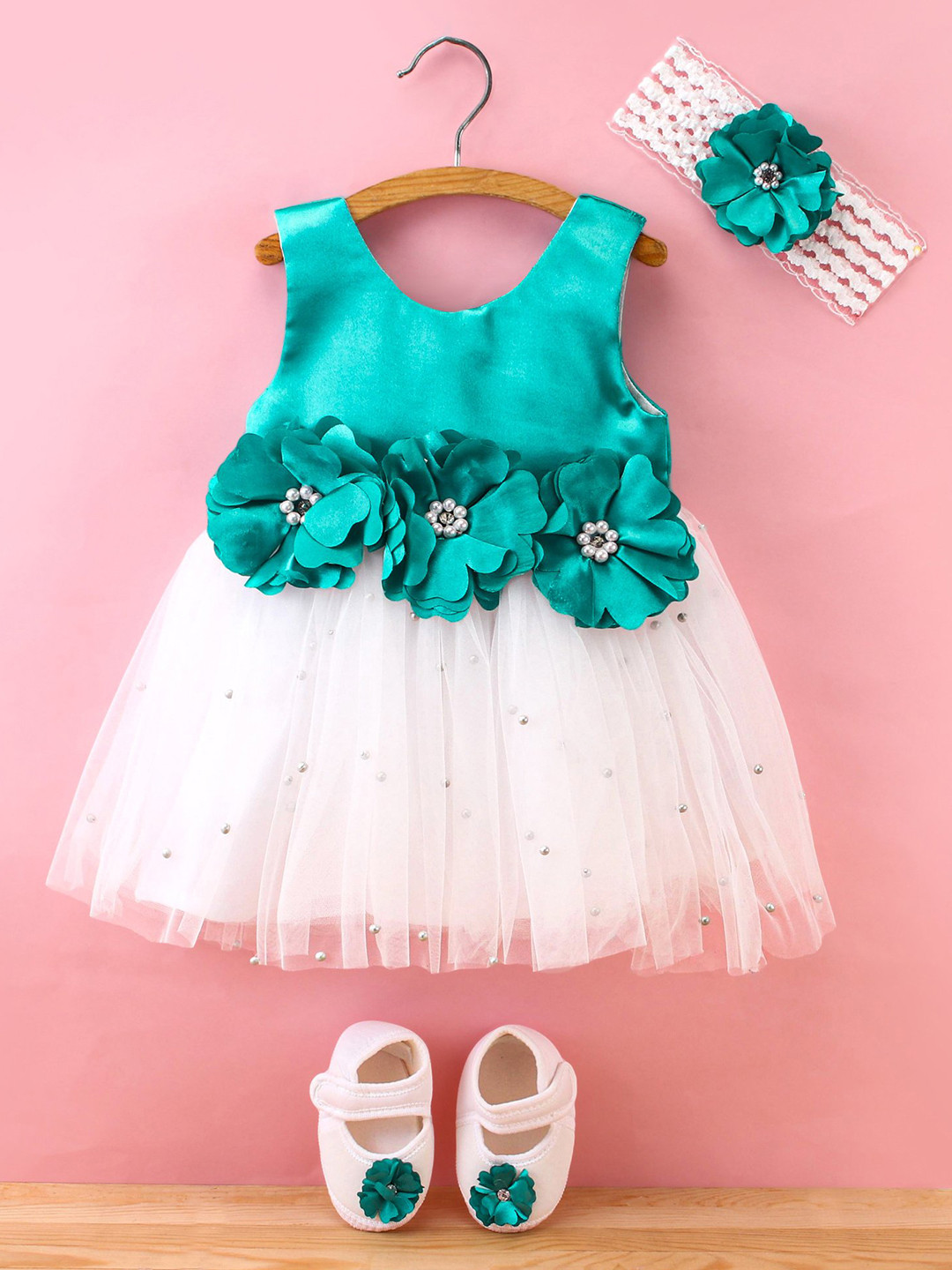 Enfance Girls Self Design Sleeveless Pleated Fit & flare Dress