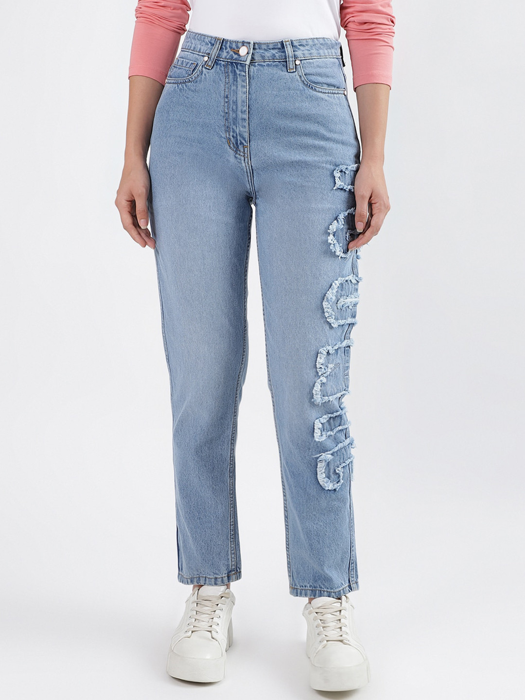 Iconic Women Mildly Distressed Mom Fit Pure Cotton Jeans