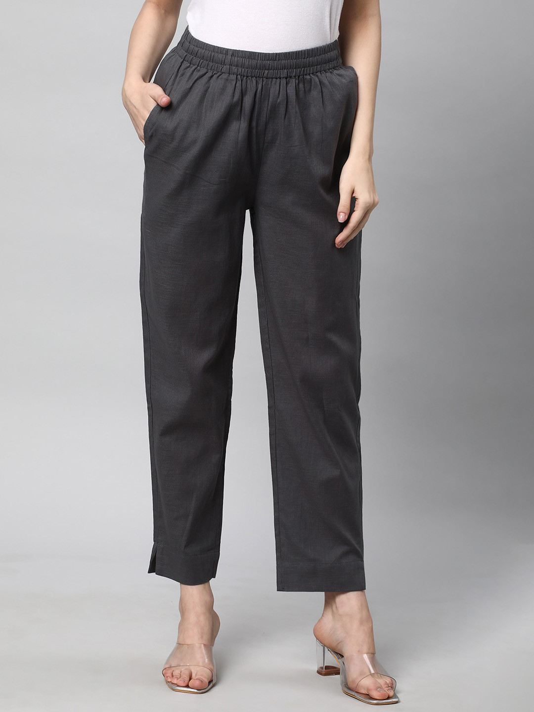 KAMI KUBI Women Straight Fit Cotton Linen Ethnic Trousers