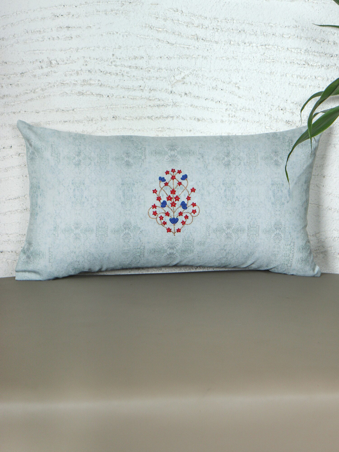 ZEBA Blue Floral Polycotton Lightweight Rectangle Cushion Cover - 12 x 22 Inches