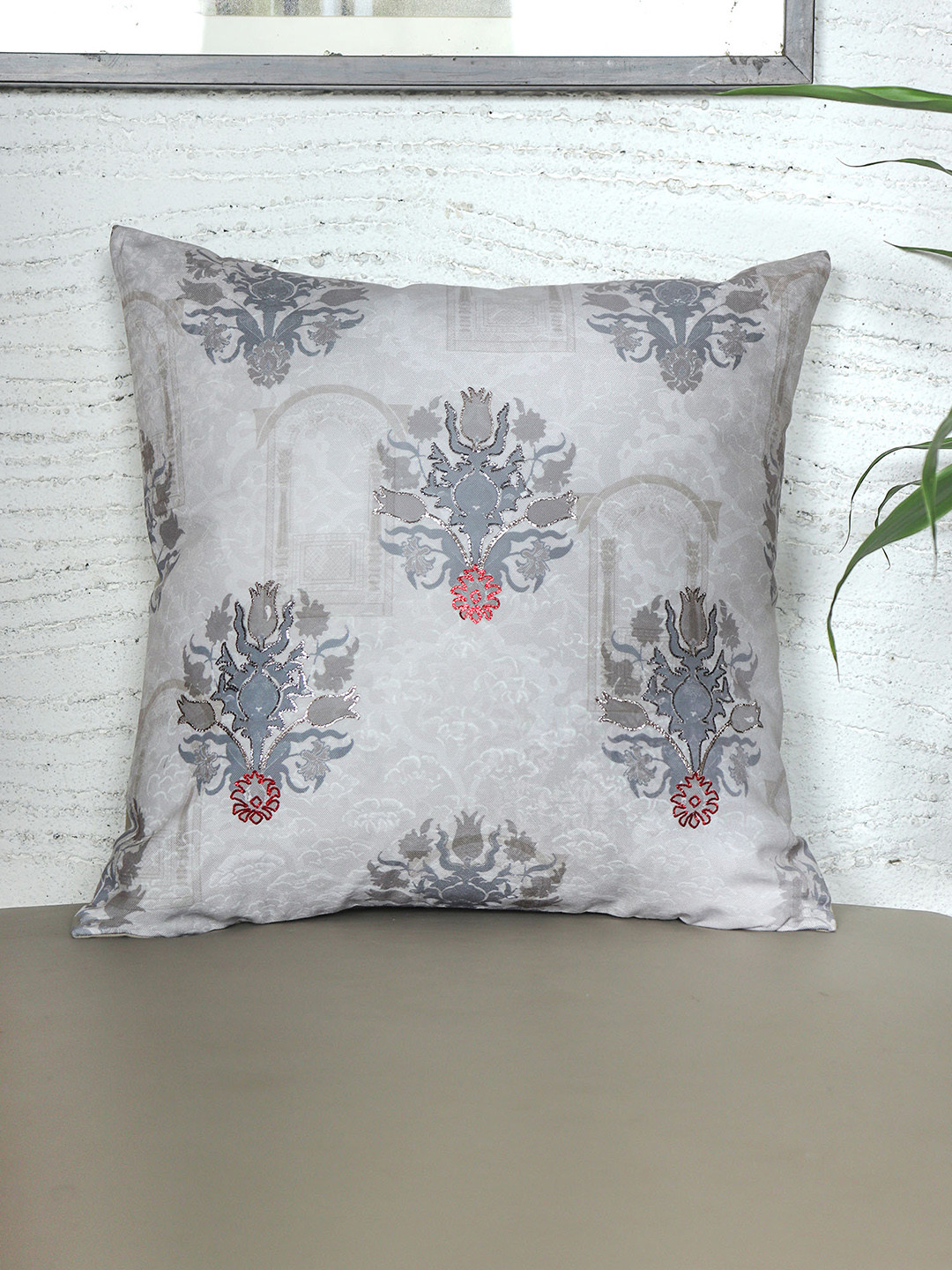 ZEBA Grey Embroidered Polyester Lightweight Square Cushion Covers - 20 x 20 In