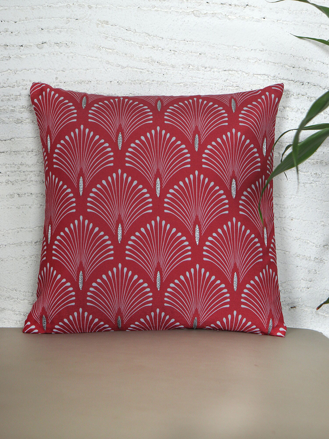 ZEBA Soft & Light-Weight Red Polycotton Durable Embroidered Square Cushion Cover -16x16In
