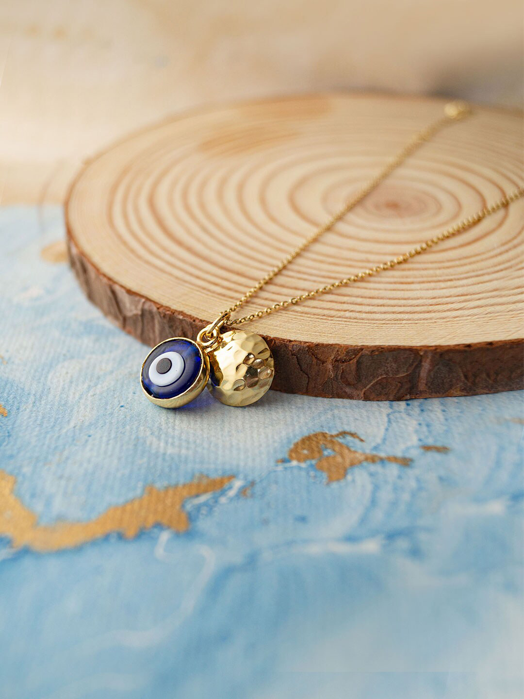 MANNASH Sterling Silver Gold Plated Evil Eye Charm Chain
