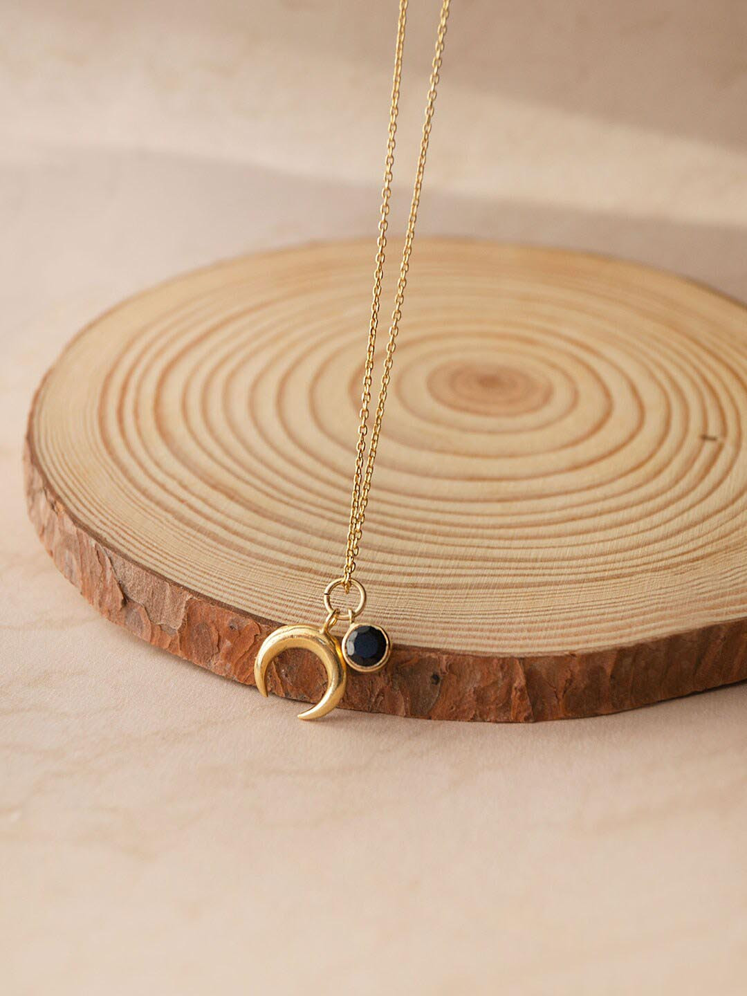 MANNASH Gold-Plated Sterling Silver Half Moon Charm Pendant With Chain