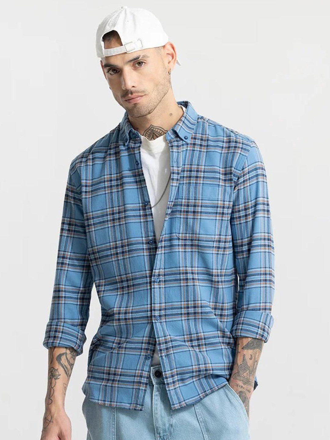 Snitch Gingham Checks Classic Slim Fit Cotton Casual Shirt