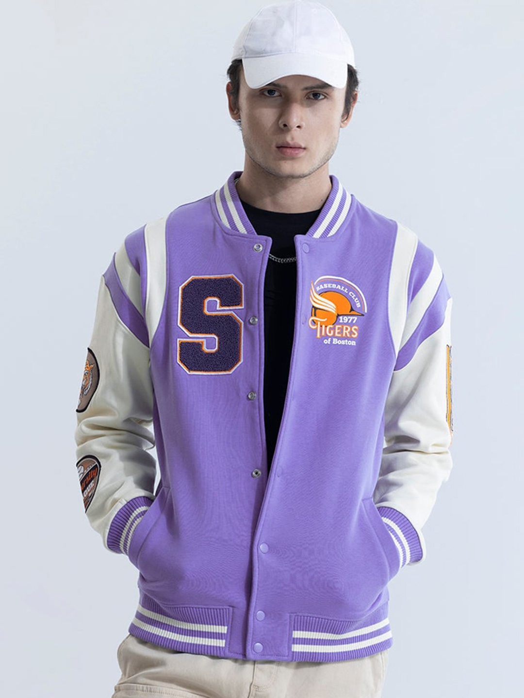 Buy Snitch Purple White Typography Printed Lightweight Cotton Varsity Jacket Jackets for Men 25856680 Myntra