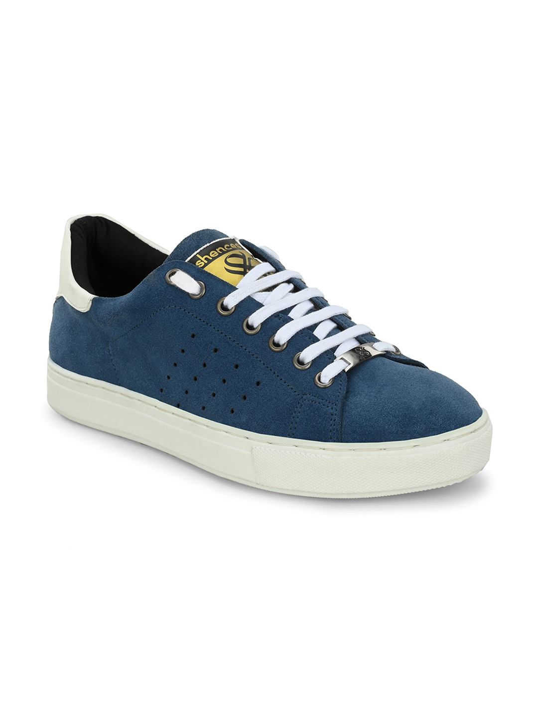 SHENCES Men Perforated Suede Lightweight Low Top Sneakers
