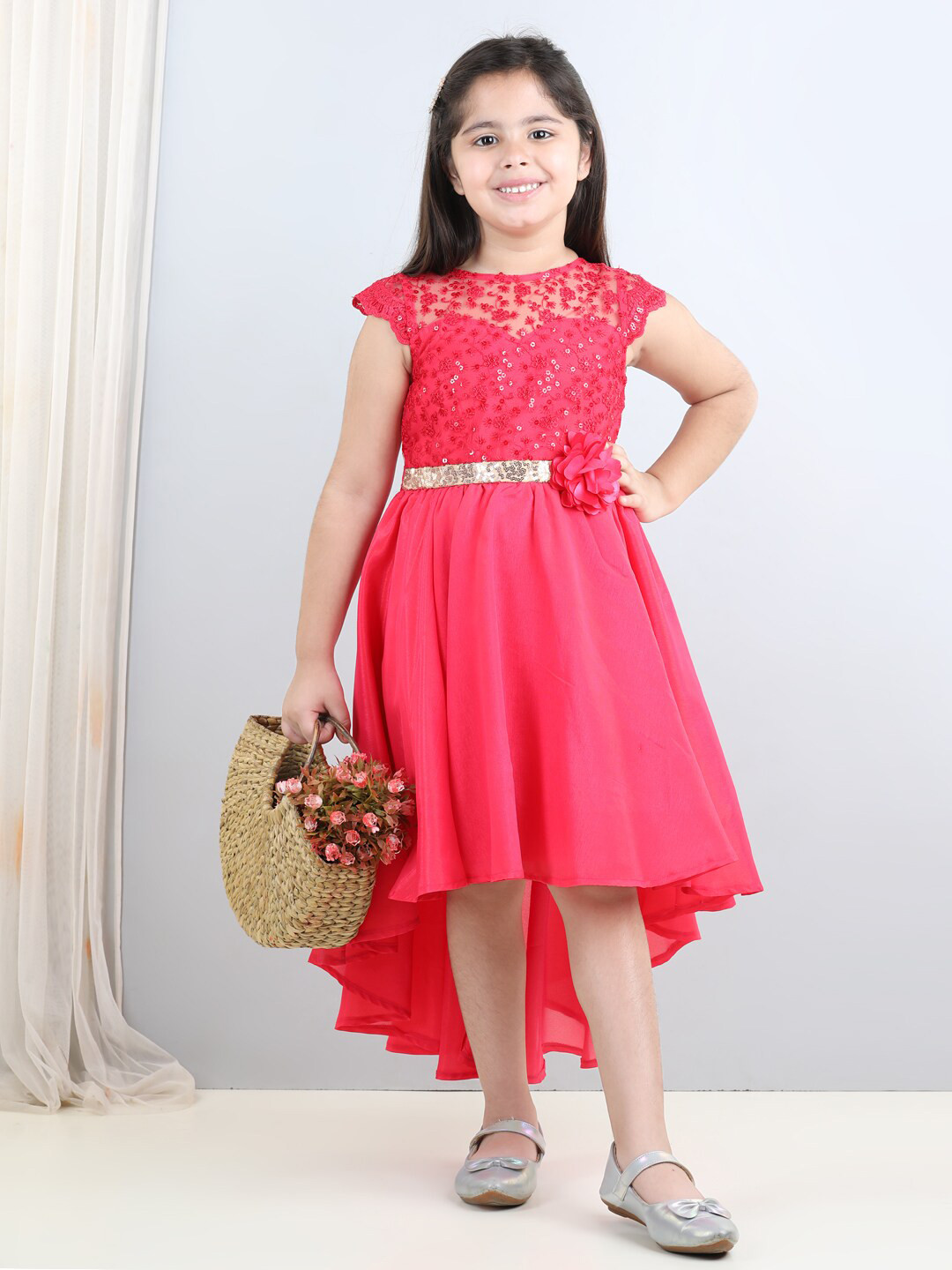 Toy Balloon kids Girls Floral Embellished Sequinned Net Fit & Flare Dress
