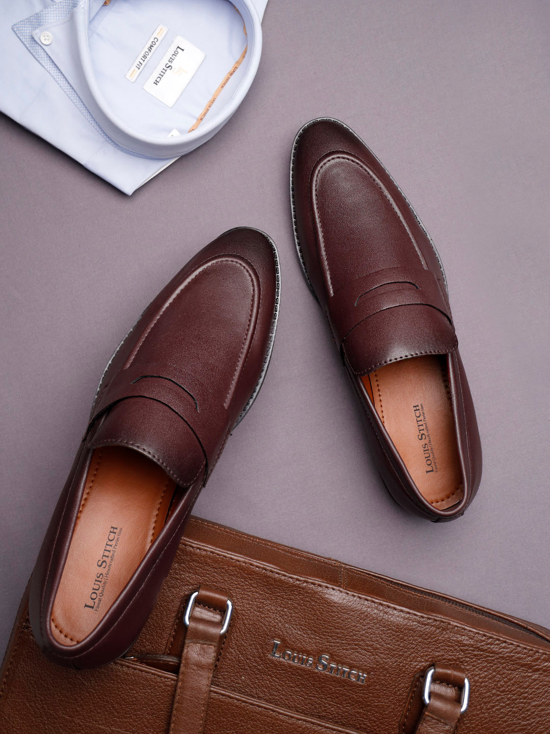 LOUIS STITCH Men Rosewood Formal Slip-On Mocassin Shoes