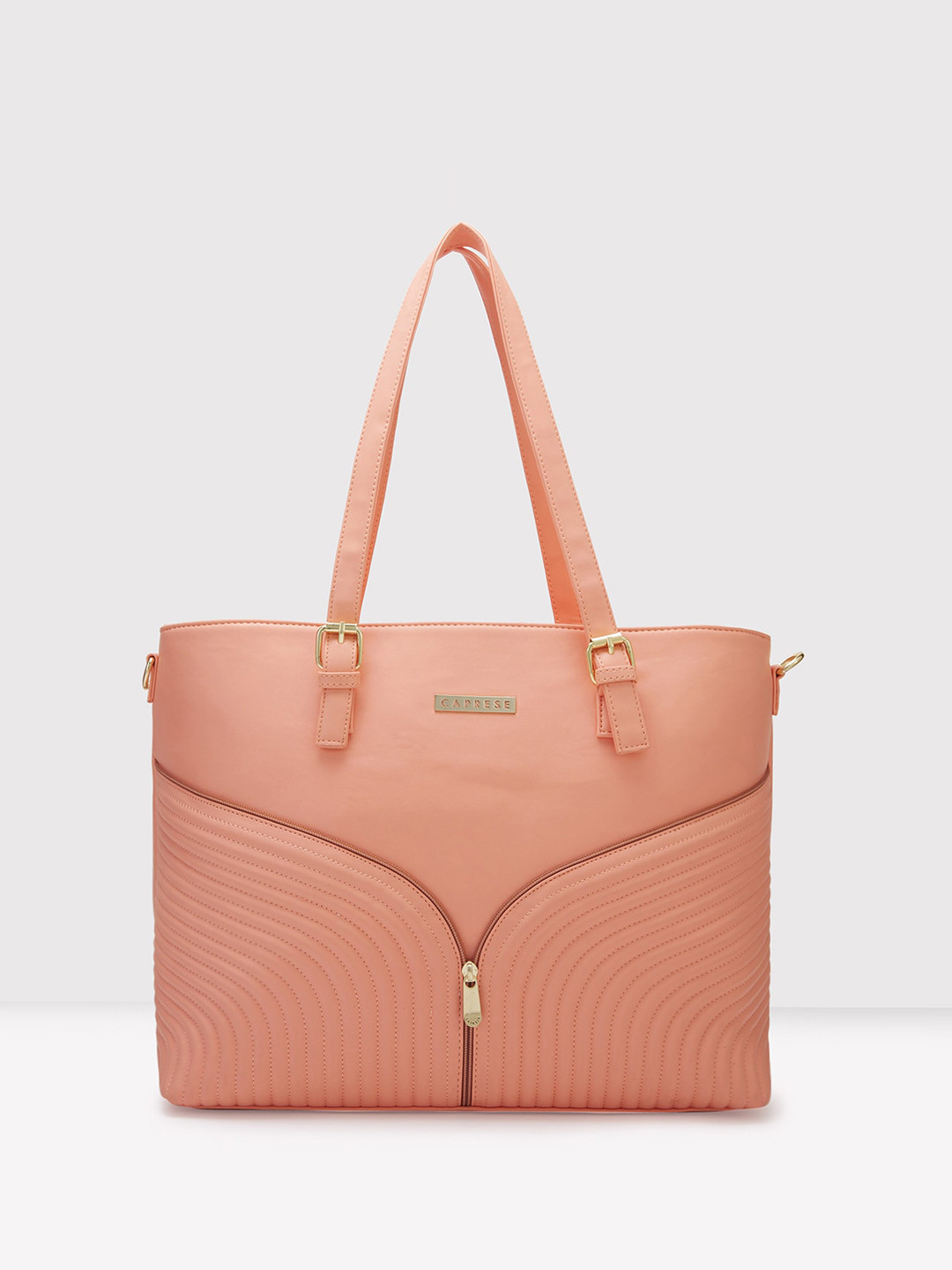Caprese Coral Textured Leather Shopper Tote Bag