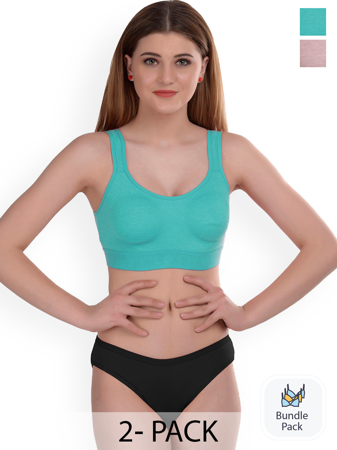 PIBU Pack Of 2 Cotton Bras With Briefs