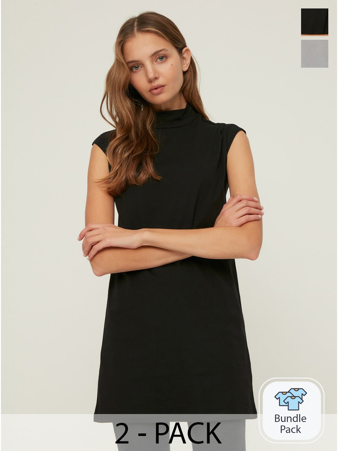 Trendyol Pack Of 2 Sleeveless High Neck Longline Tops