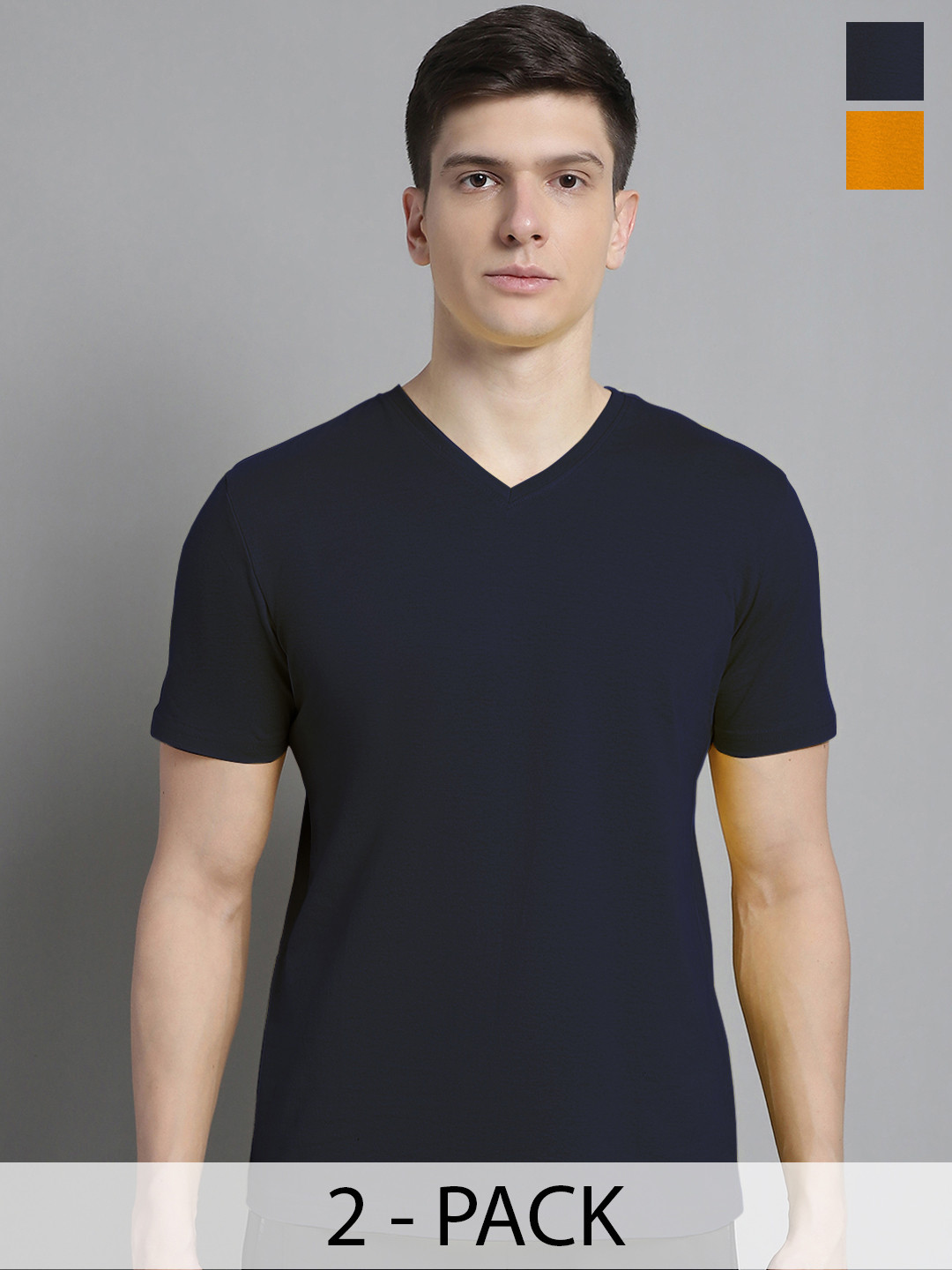 FBAR Men Navy Blue V-Neck Pockets Slim Fit T-shirt