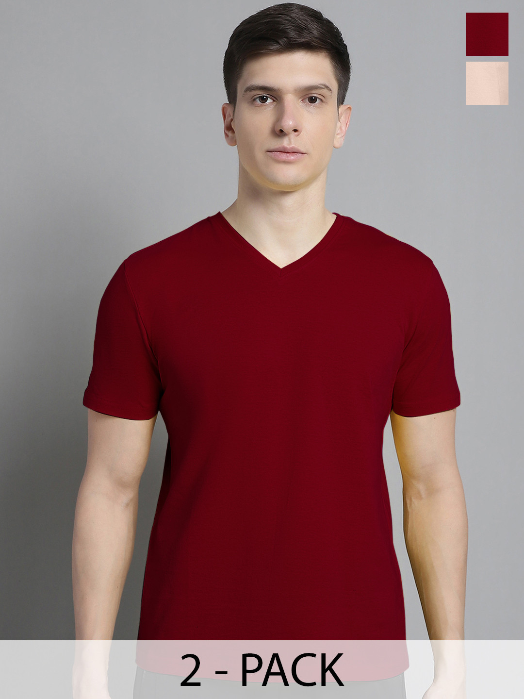 FBAR Men Maroon V-Neck Extended Sleeves Pockets Slim Fit T-shirt