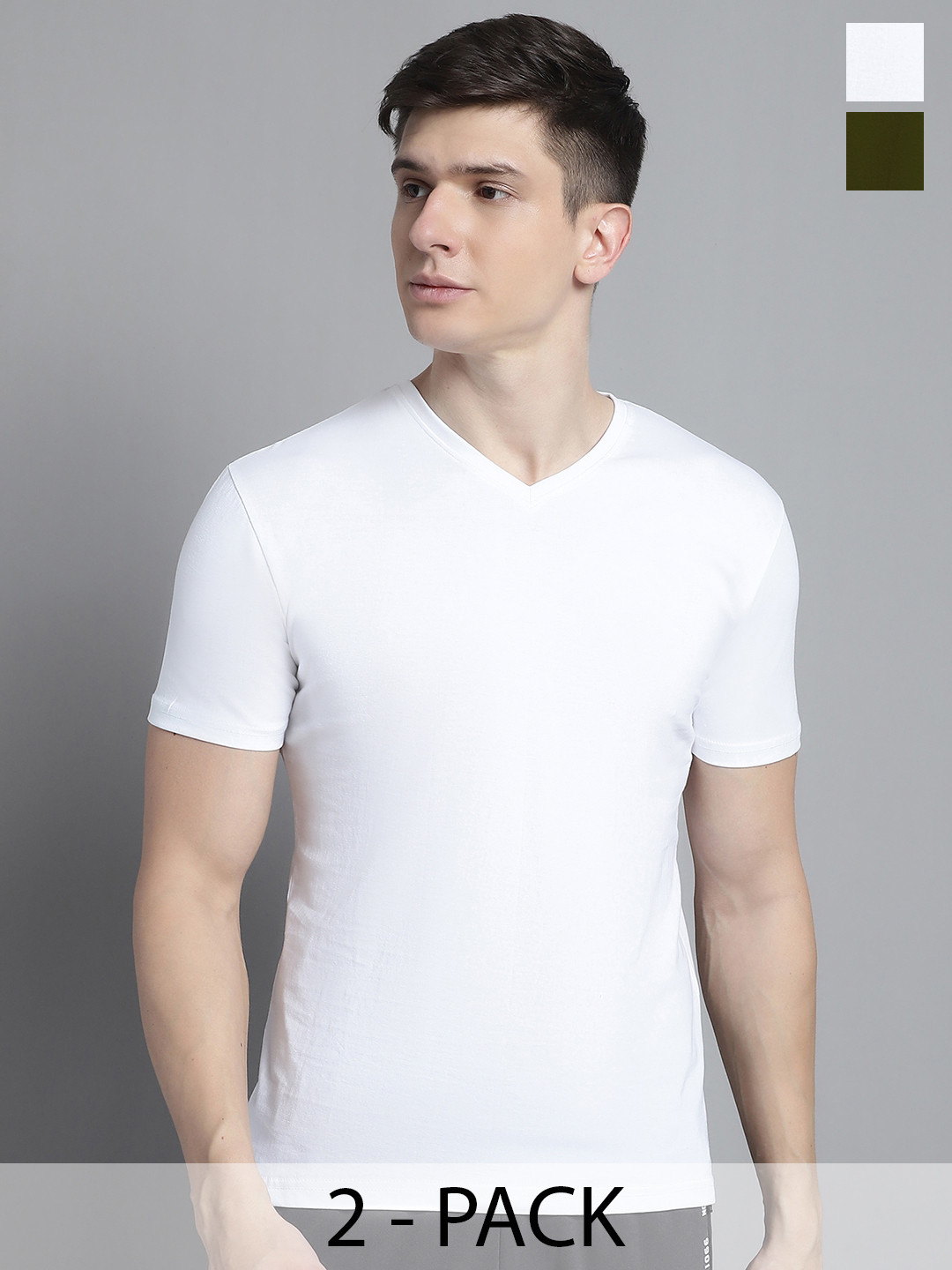 FBAR Men White V-Neck Pockets Slim Fit T-shirt