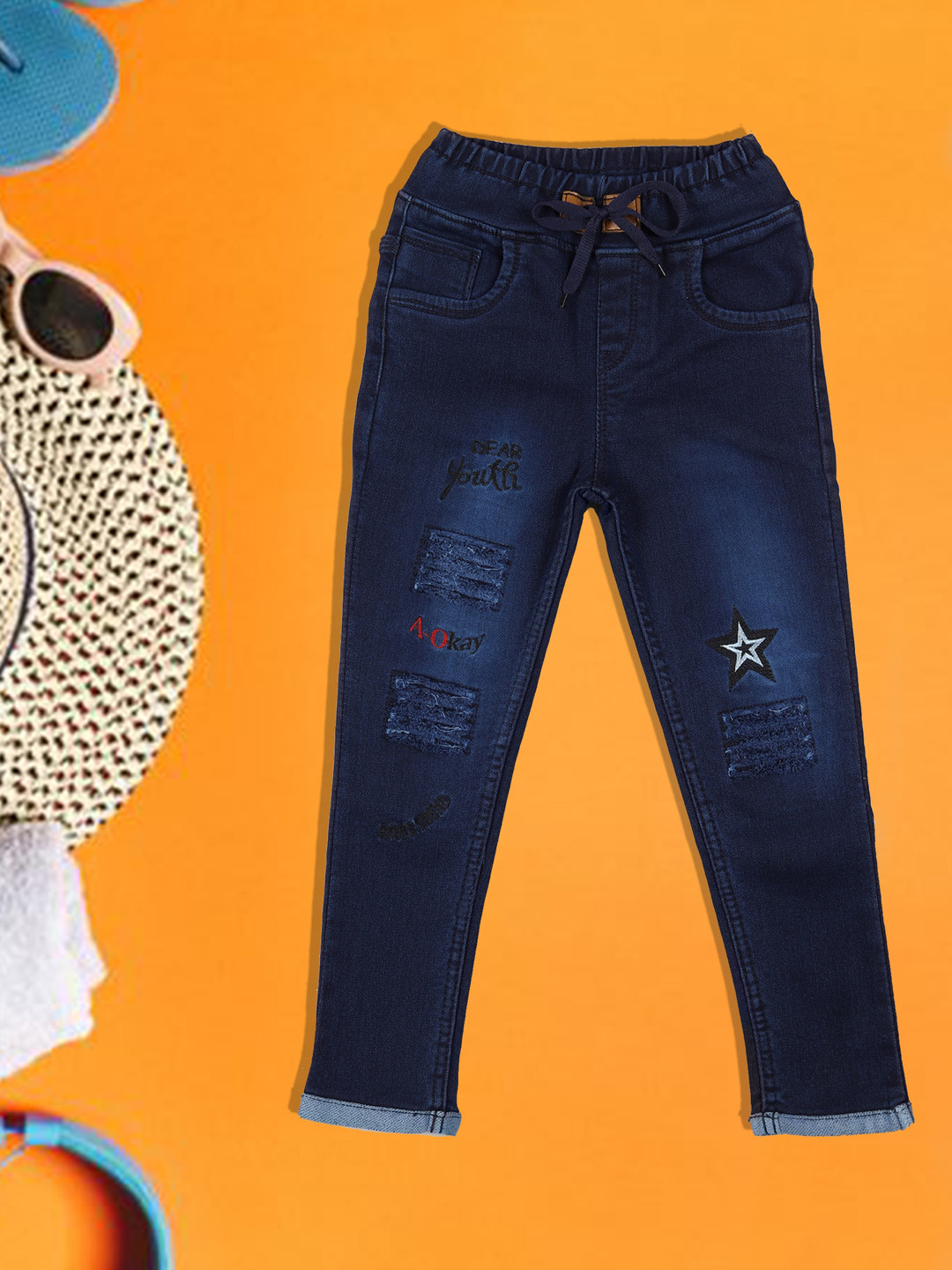 A-Okay Kids Embroidered Slim Fit High Rise Trousers