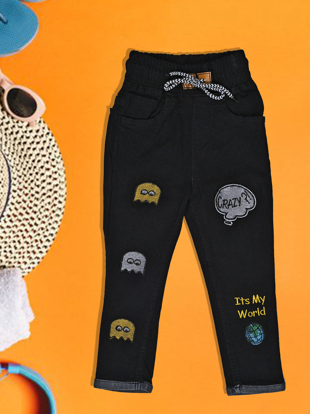 A-Okay Kids Typography Printed Slim Fit High-Rise Plain Denim Jeans