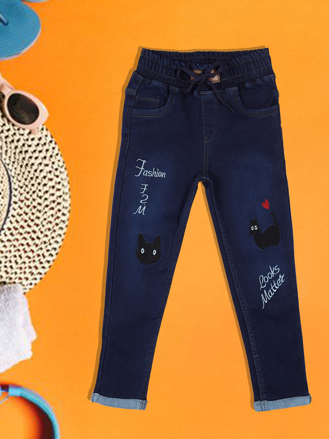 A-Okay Kids Clean Look Embroidered Slim Fit Cotton Denim Jeans