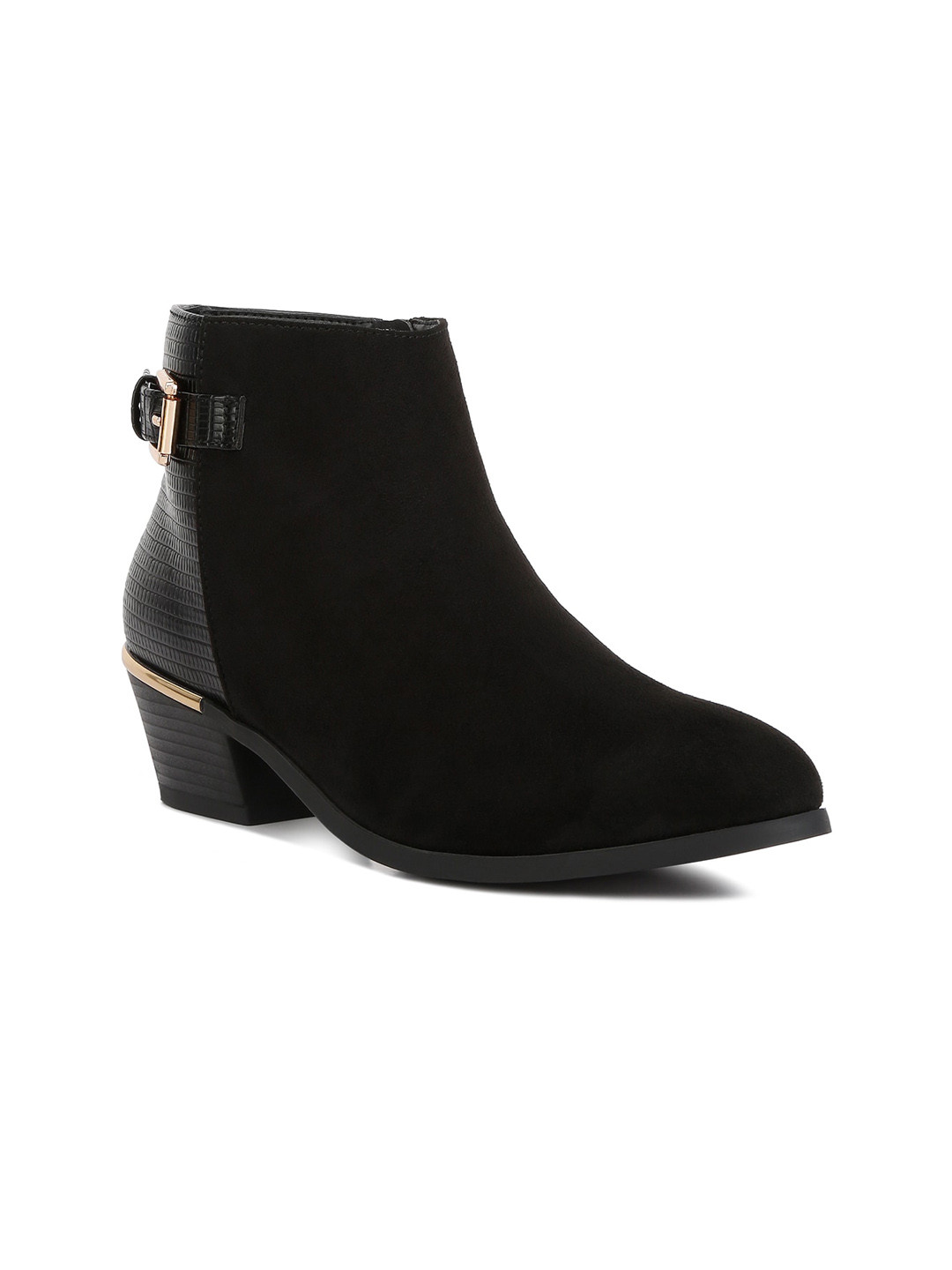London Rag Women Mid Top Textured Block Heel Cowboy Boots With Buckle Detail