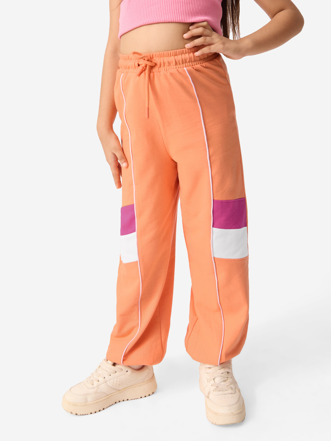 The Souled Store Girls Striped Relaxed Fit Cotton Joggers