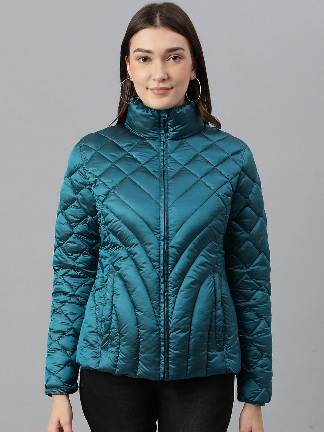 Woods Mock Collar Long Sleeves Quilted Jacket