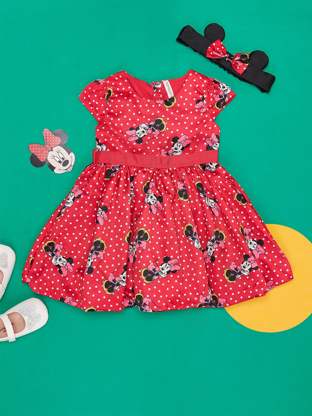 Pantaloons Baby Infant Girls Minnie Mouse Printed Cotton Fit & Flare Dress