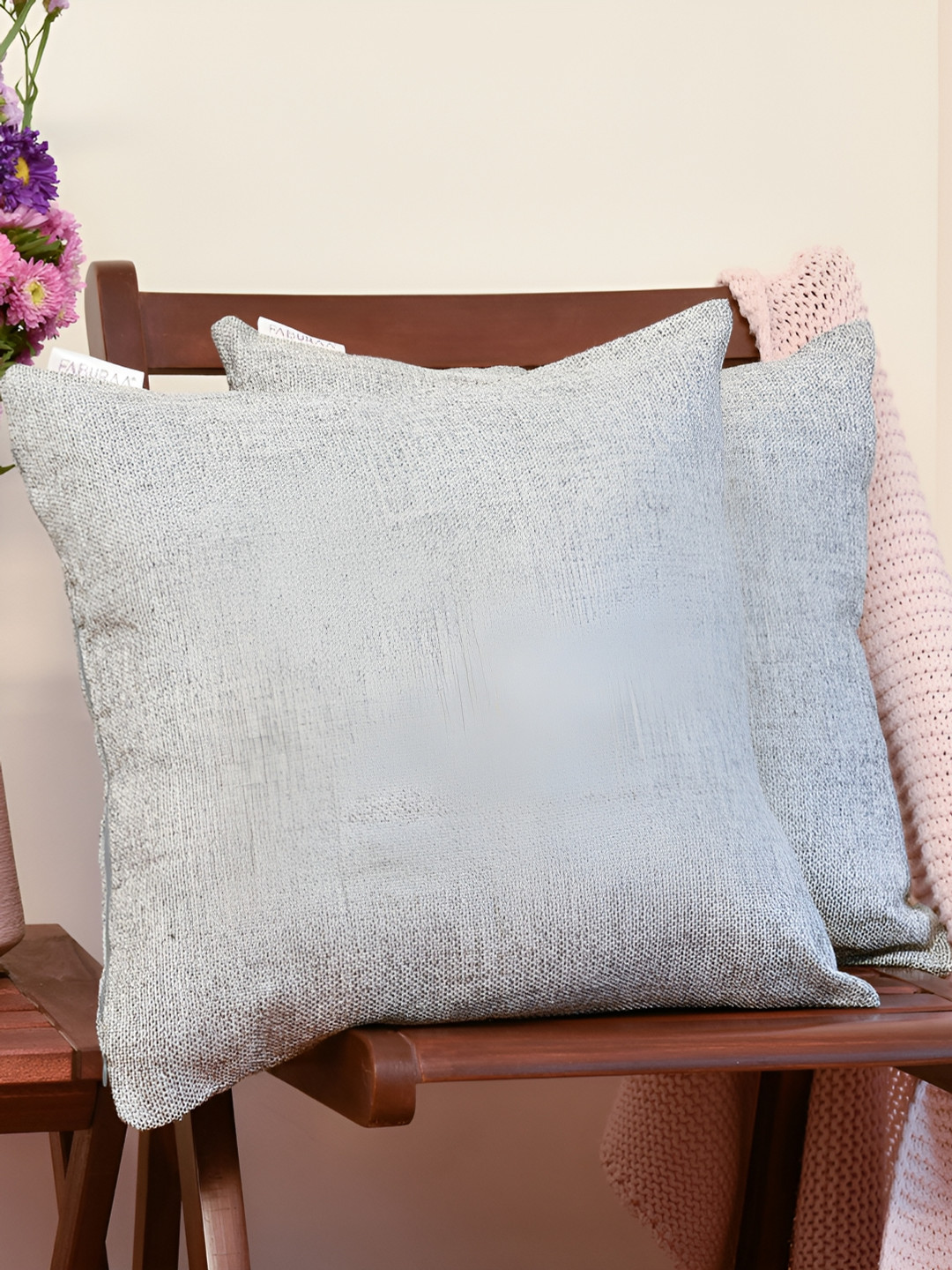 FABURAA Grey 5 Pieces Jute Square Cushion Covers