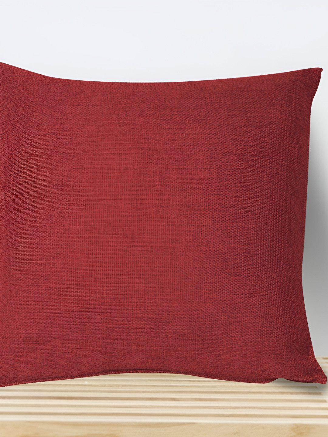 FABURAA 3 Pcs Red Jute Square Cushion Covers