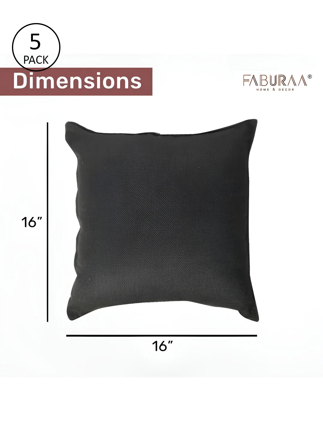 FABURAA Black Jute Durable Textured Square Cushion Cover -20x20In