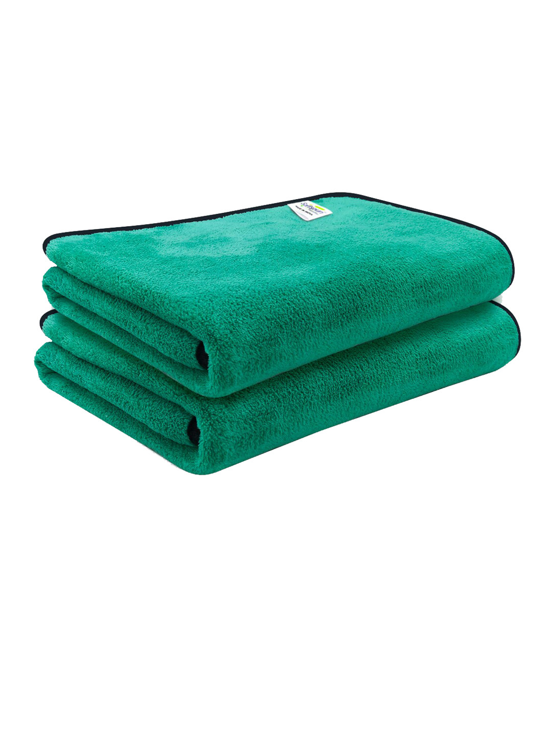 Softspun Microfiber Green & Black 2 Pieces 300 GSM Reversible Bath Towels