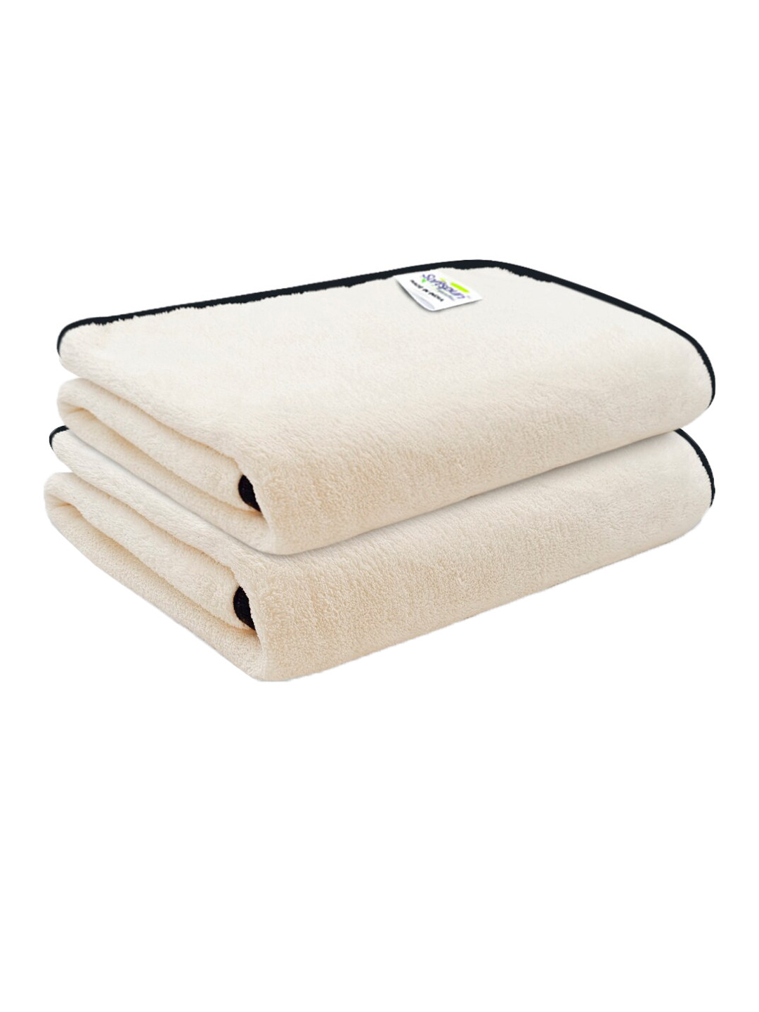 Softspun Microfiber White & Black 2 Pieces 300 GSM Anti-Bacterial Bath Towels