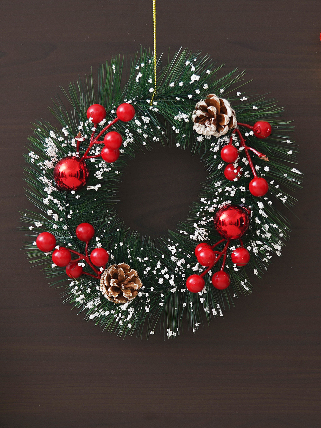 eCraftIndia Green & Red Wreath With Berries & Balls Christmas Decor
