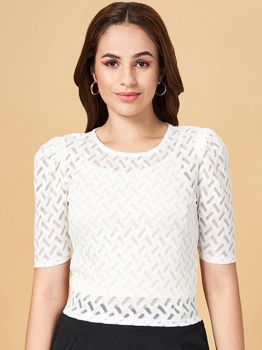 People Off White Self Design Semi Sheer Top