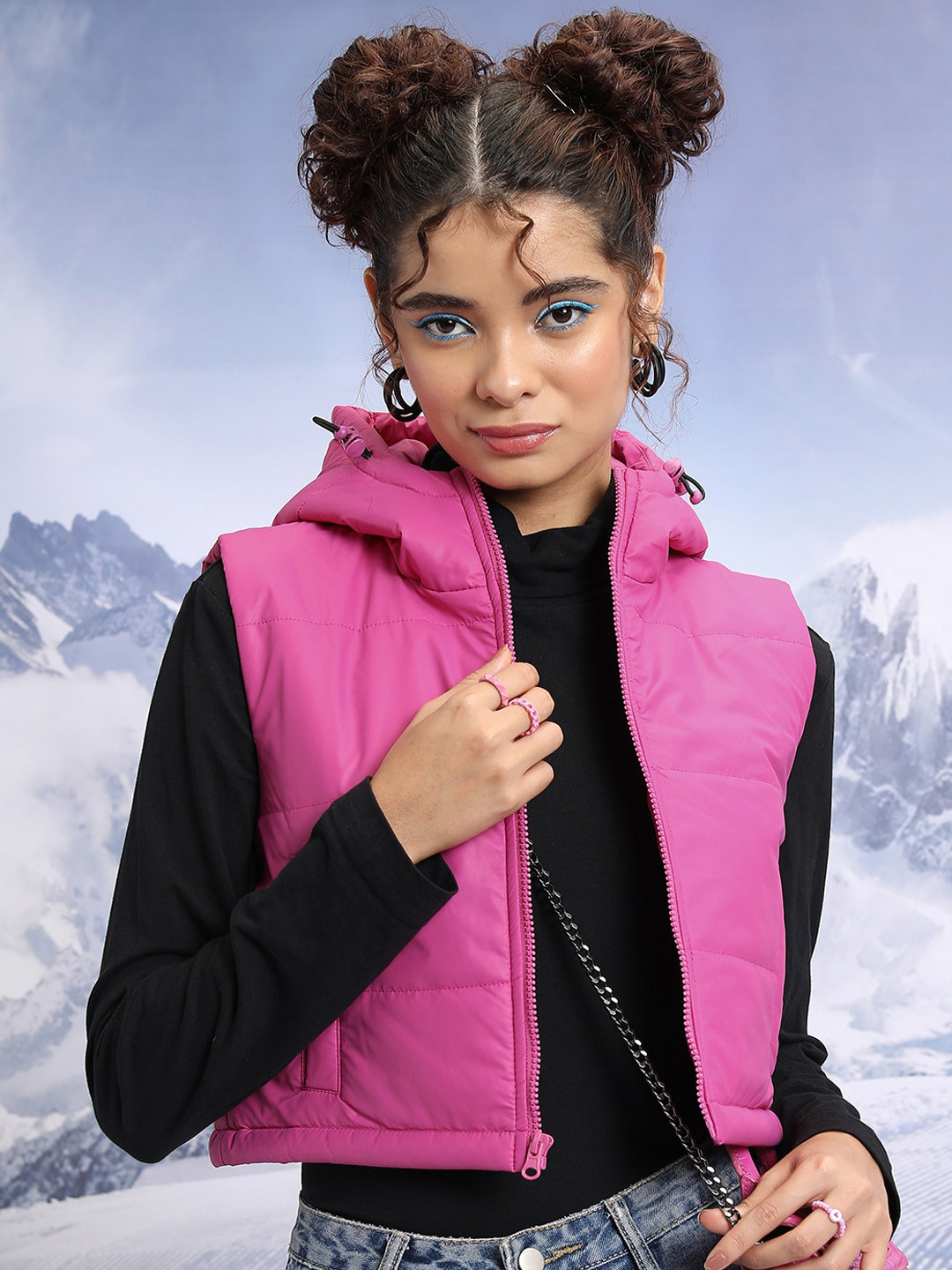 Tokyo Talkies Pink Hooded Cropped Padded Jacket