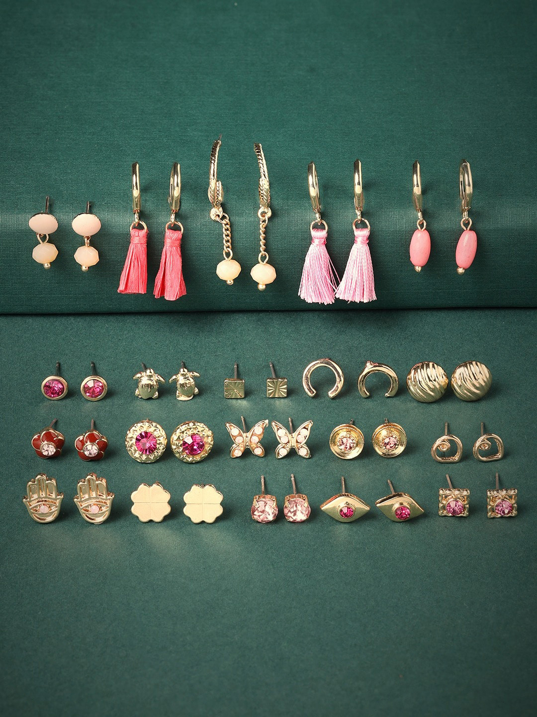 AMI Set of 20 Gold-Plated Contemporary Studs Drops & Half Hoops Earrings