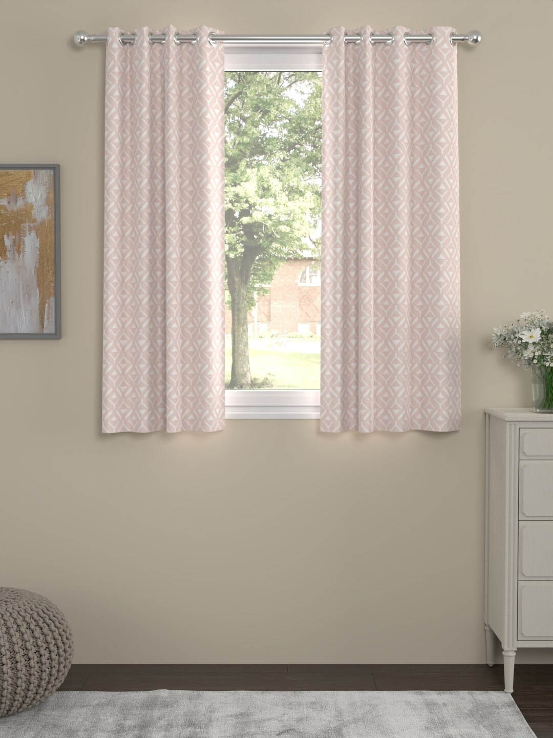 ROSARA HOME Shia Nude 2 Pieces Geometric Regular Window Curtains