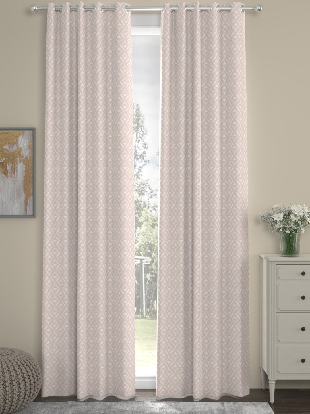 ROSARA HOME Nude & Off White 2 pieces Geometric Long Door Curtain