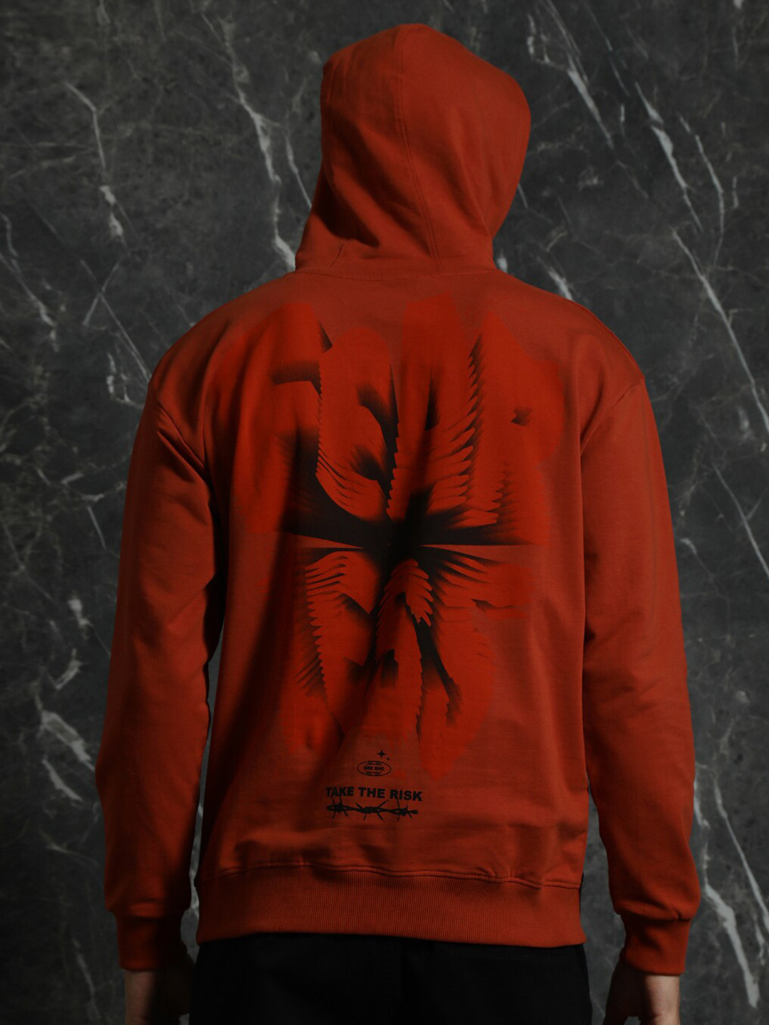 Breakbounce Rust Graphic Fearless Printed Relaxed Fit Cotton Hooded Pullover