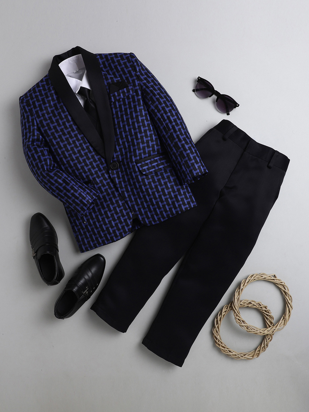 BAESD Boys Self DesignSilk Cotton Tuxedo 4-Pieces Suit