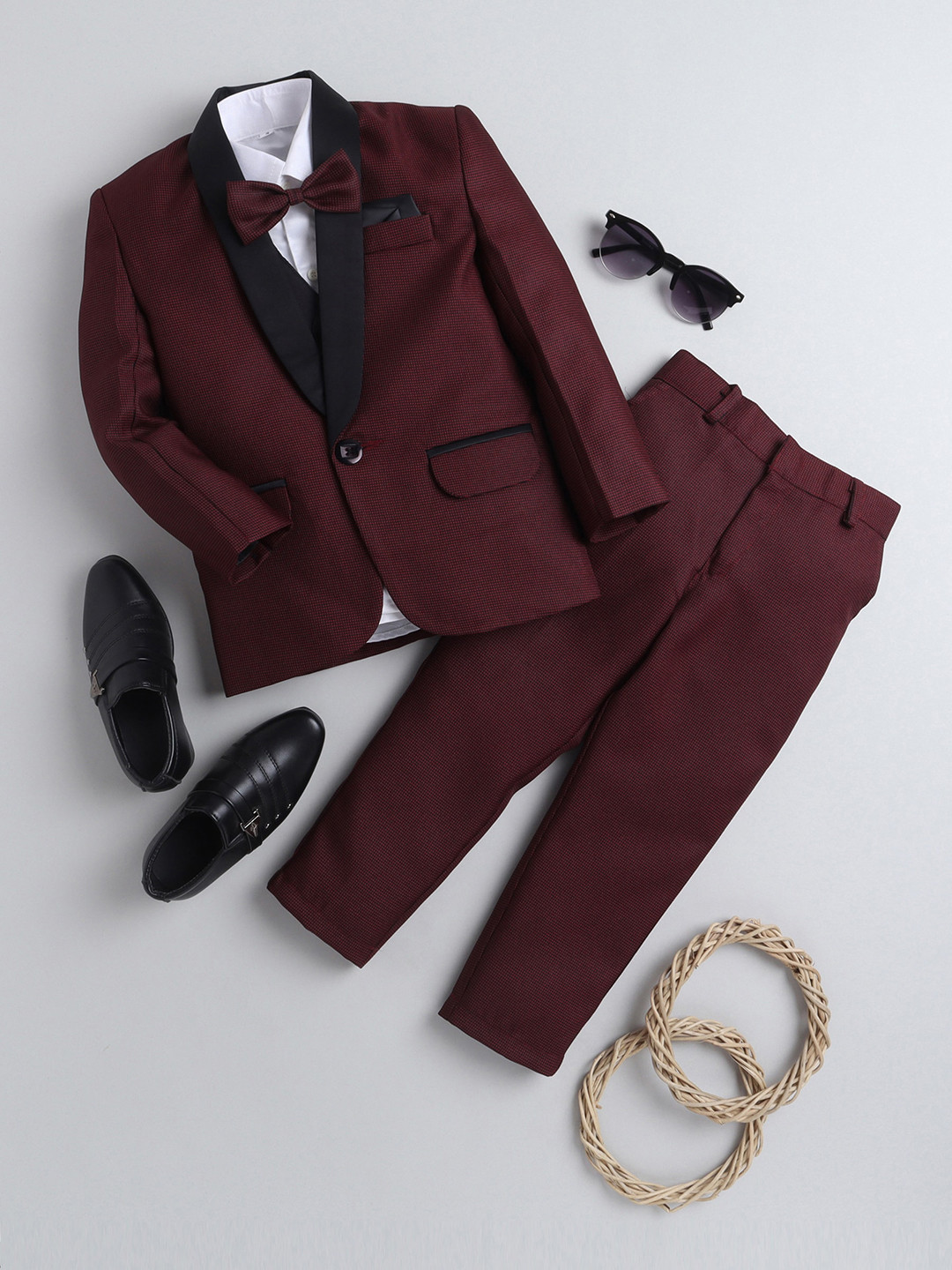 BAESD Boys Silk Cotton Tuxedo 4-Pieces Suit