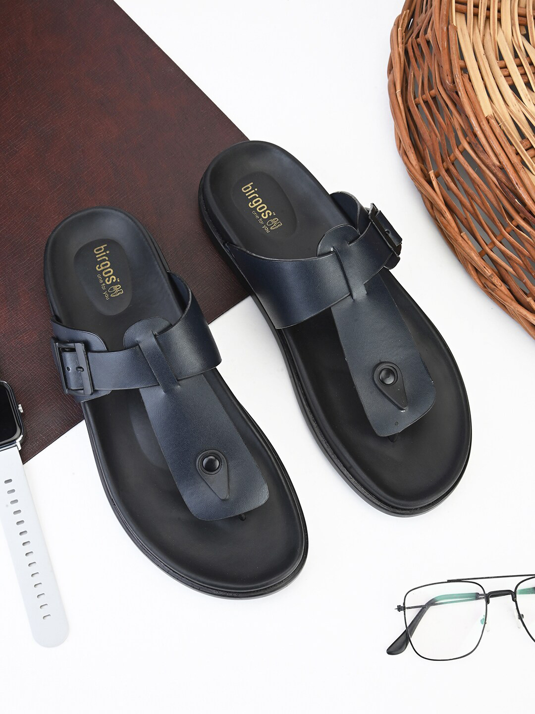 birgos Men Open Toe Comfort Sandals With Buckle Detail