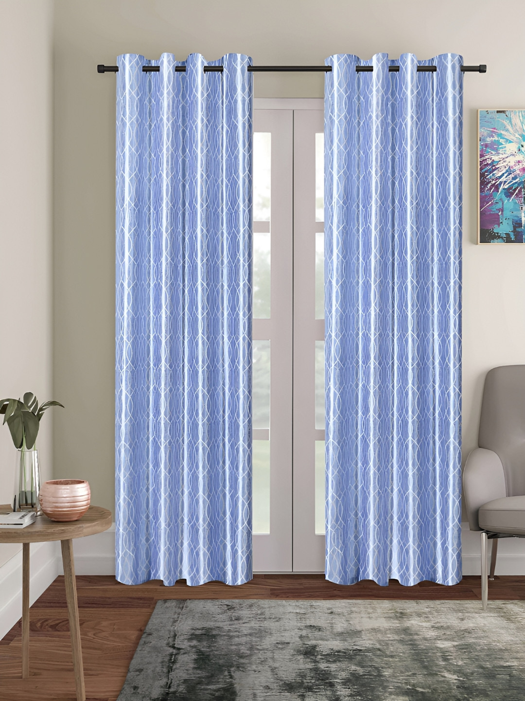 ERIC LONDON Blue 2 Pieces Room Darkening Door Curtains