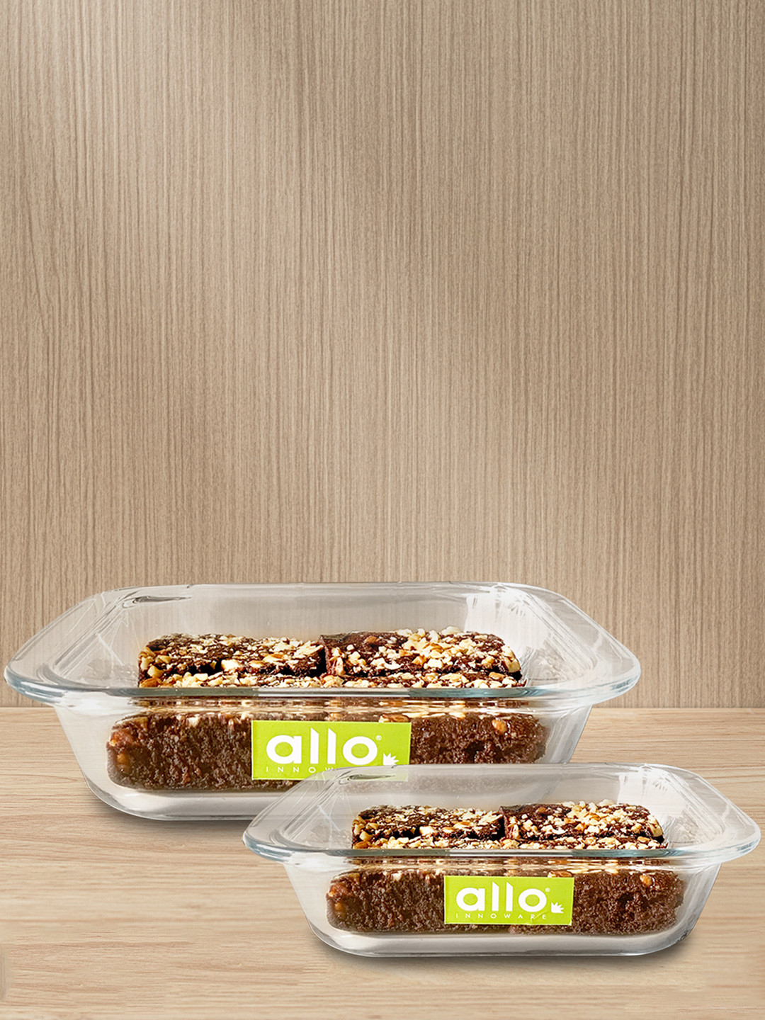 Allo Set of 2 Oven Microwave Safe Borosilcate Square Glass Baking Dish ( 900ml, 1800ml)
