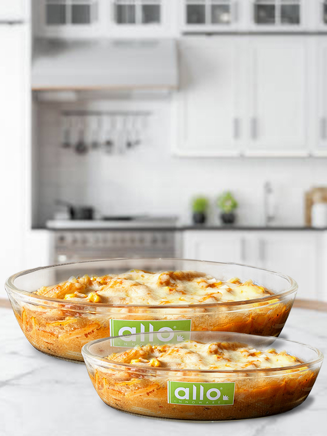 Allo Set of 2 Oven and Microwave Safe Borosilcate Oval Glass Baking Dish (700ml, 1600ml)
