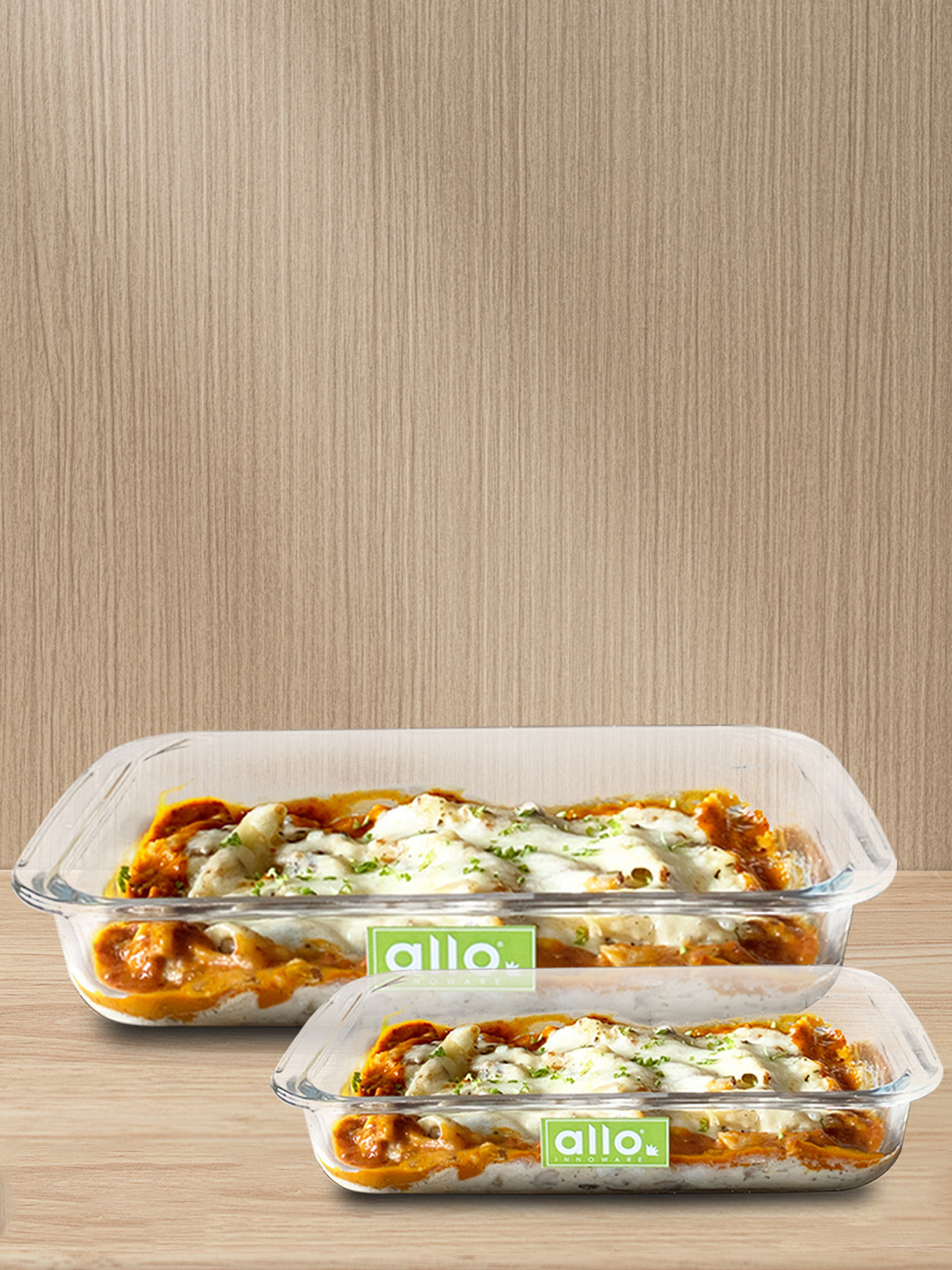 Allo Set of 2 Microwave Safe Borosilcate Rectangle Glass Baking Dish (1000ml, 1600ml)