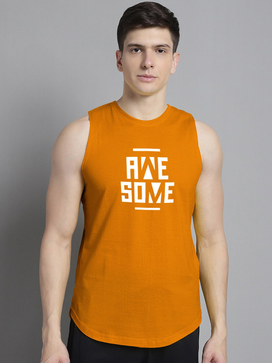 FBAR Typhography Printed Bio Wash Pure Cotton Sleeveless Gym Vests