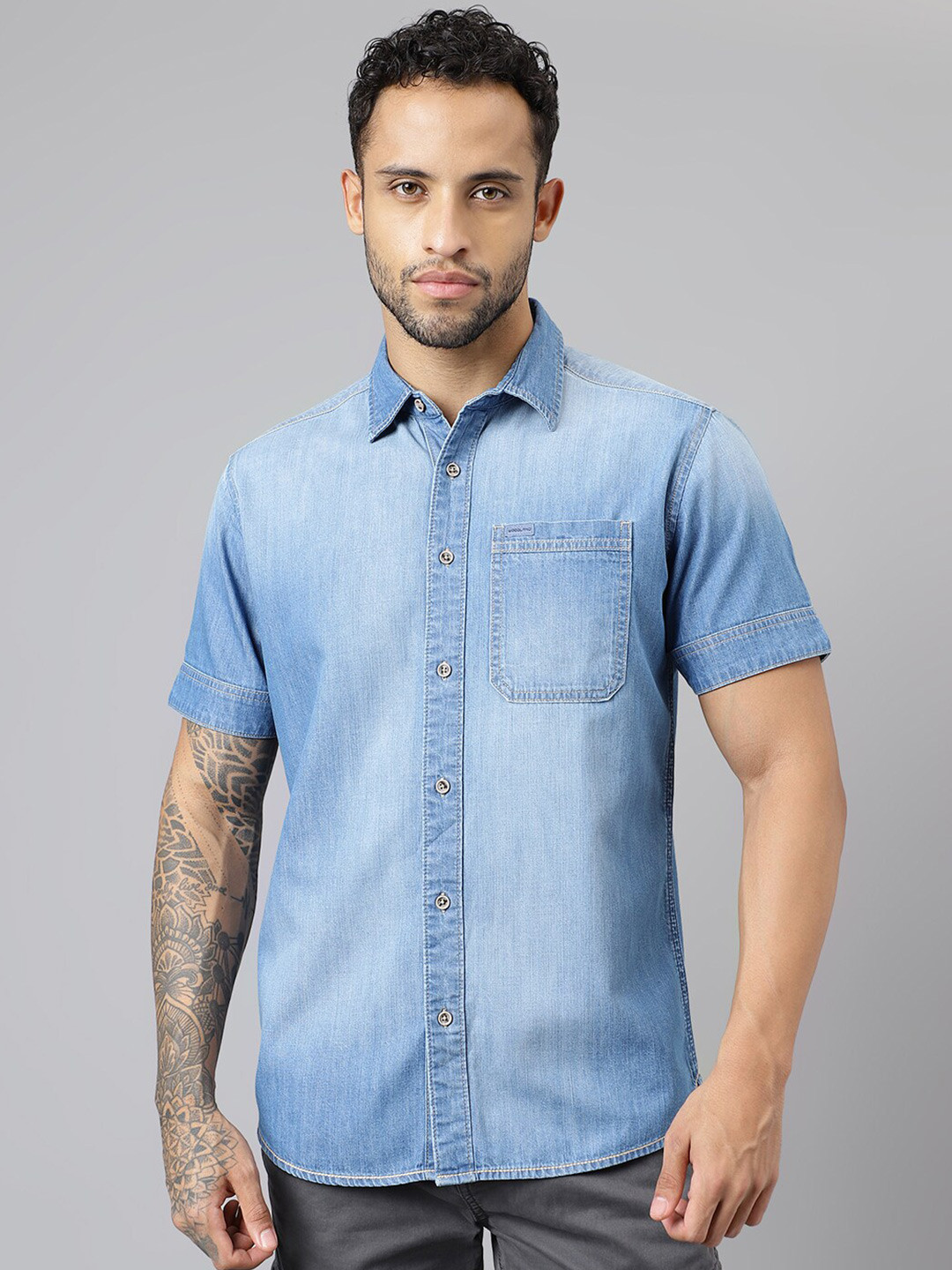 Woodland Faded Denim Weave Pure Cotton Casual Shirt